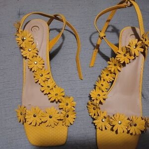 Cato Yellow Floral Sandals with Ankle Strap